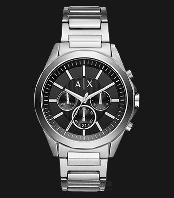 Armani Exchange Drexler Chronograph Black Dial Silver Steel Strap Watch for Men - AX2600