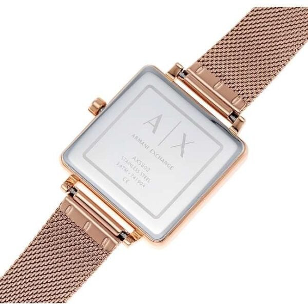 Armani Exchange Lola Quartz Silver Dial Rose Gold Mesh Strap Watch For Women - AX5802