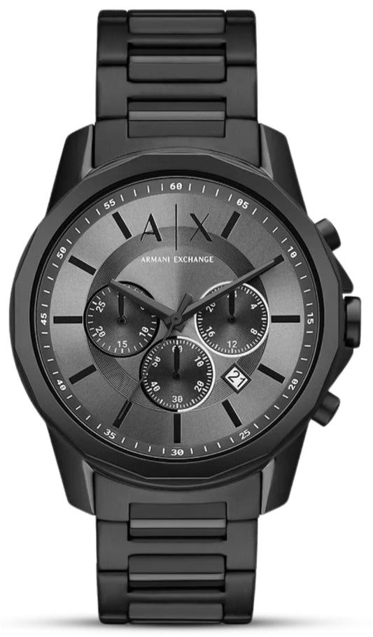 Armani Exchange Chronograph Black Dial Black Steel Strap Watch For Men - AX7140