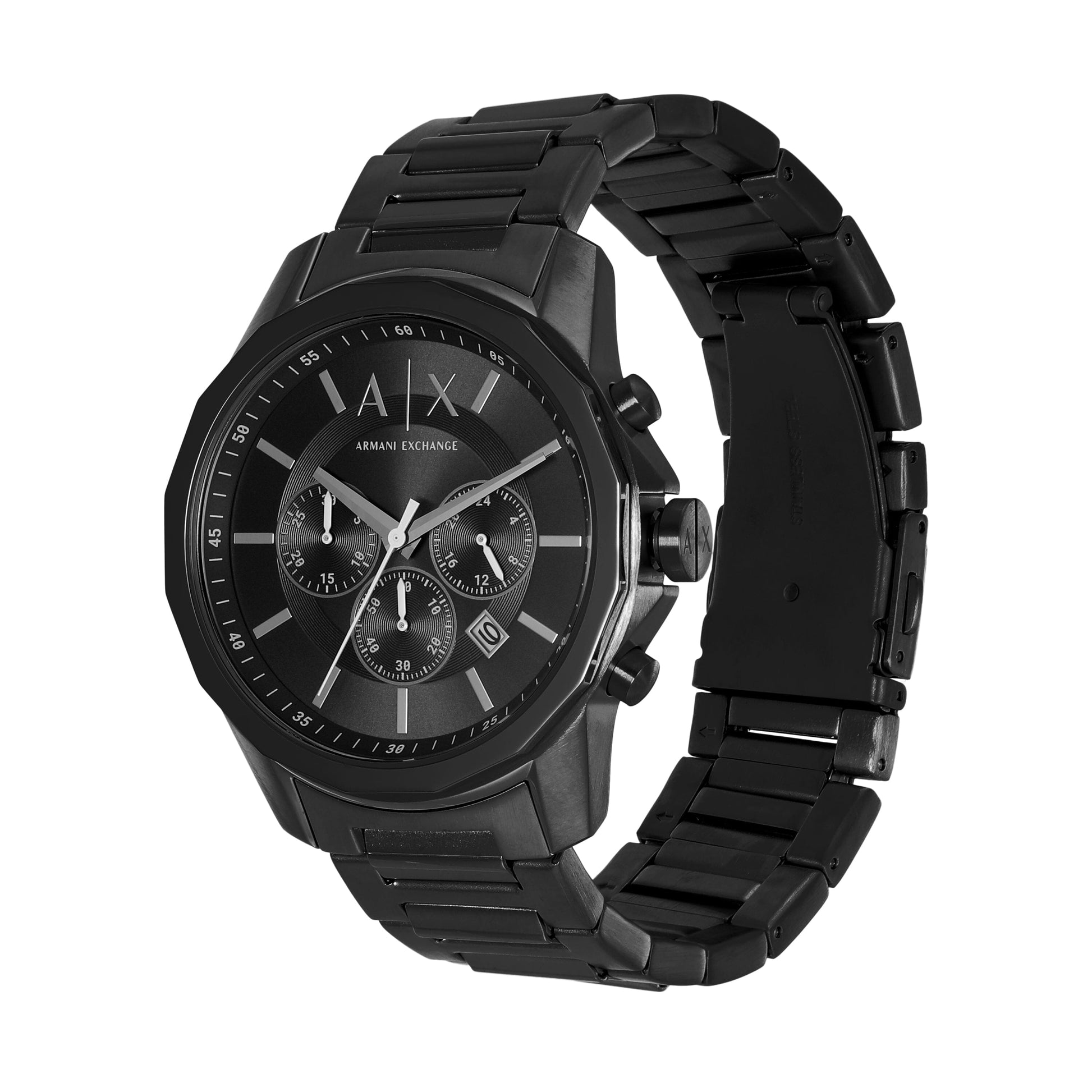 Armani Exchange Drexler Chronograph Black Dial Black Steel Strap Watch For Men - AX2639