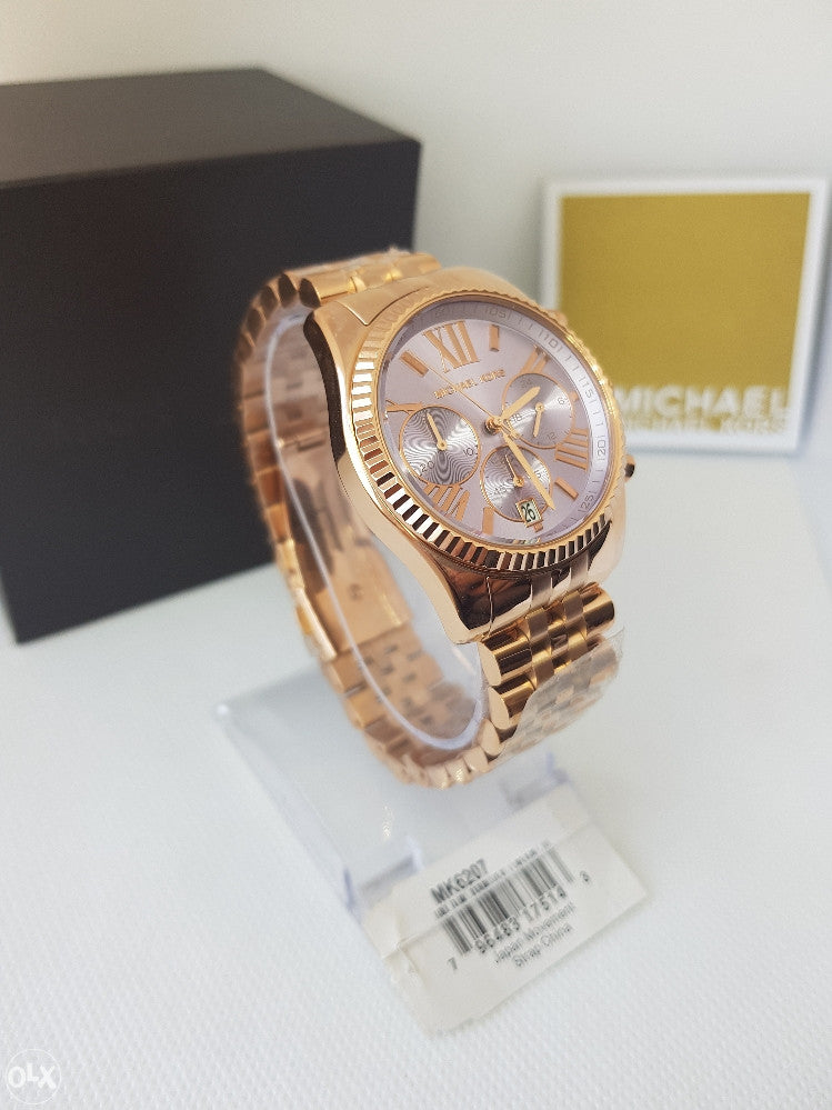 Michael Kors Lexington Purple Dial Rose Gold Steel Strap Watch For Women - MK6207