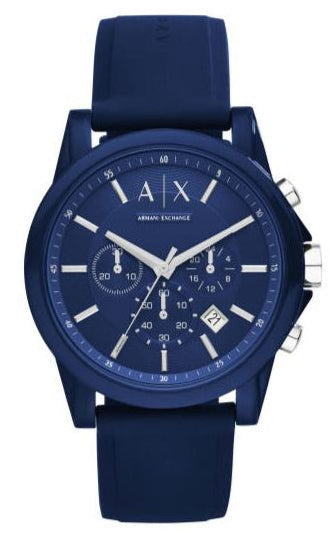 Armani Exchange Outerbanks Chronograph Blue Dial Blue Silicone Strap Watch For Men - AX1327