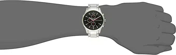 Armani Exchange Hampton Chronograph Black Dial Silver Steel Strap Watch For Men - AX2163