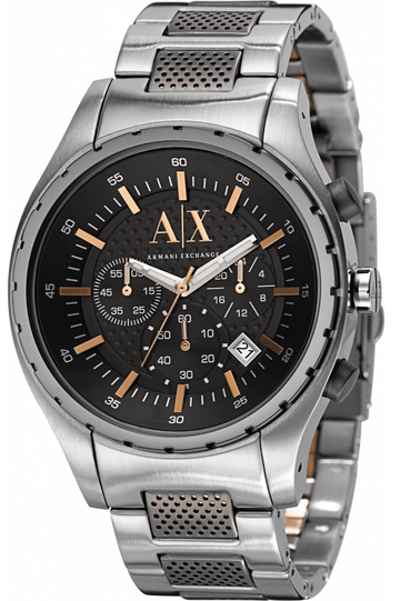 Armani Exchange Chronograph Black Dial Silver Steel Strap Watch For Men - AX1093