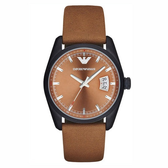 Emporio Armani Sportivo Analog Brown Dial Brown Leather Strap Watch For Men - AR6080