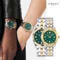 Versace Greca Time Quartz Green Dial Two Tone Steel Strap Watch For Men - VE3K00422