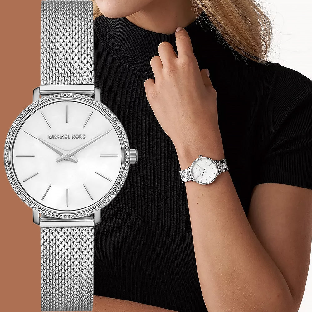 Michael Kors Pyper Quartz Mother of Pearl White Dial Silver Mesh Strap Watch For Women - MK4618