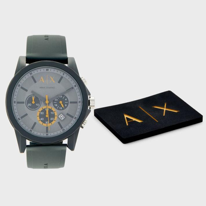 Armani Exchange Outerbanks Chronograph Grey Dial Grey Silicone Strap Watch For Men - AX7123