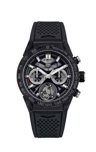 Tag Heuer Carrera Chronograph Tourbillion Titanium Carbon Black Dial Black Rubber Strap Watch for Men - CAR5A8W.FT6071