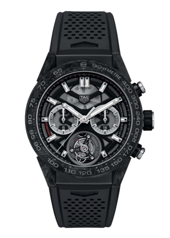 Tag Heuer Carrera Chronograph Tourbillion Titanium Carbon Black Dial Black Rubber Strap Watch for Men - CAR5A8W.FT6071