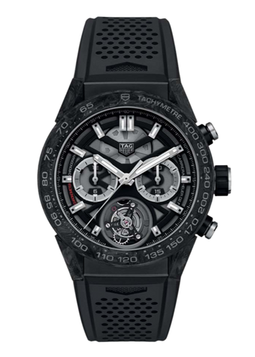Tag Heuer Carrera Chronograph Tourbillion Titanium Carbon Black Dial Black Rubber Strap Watch for Men - CAR5A8W.FT6071
