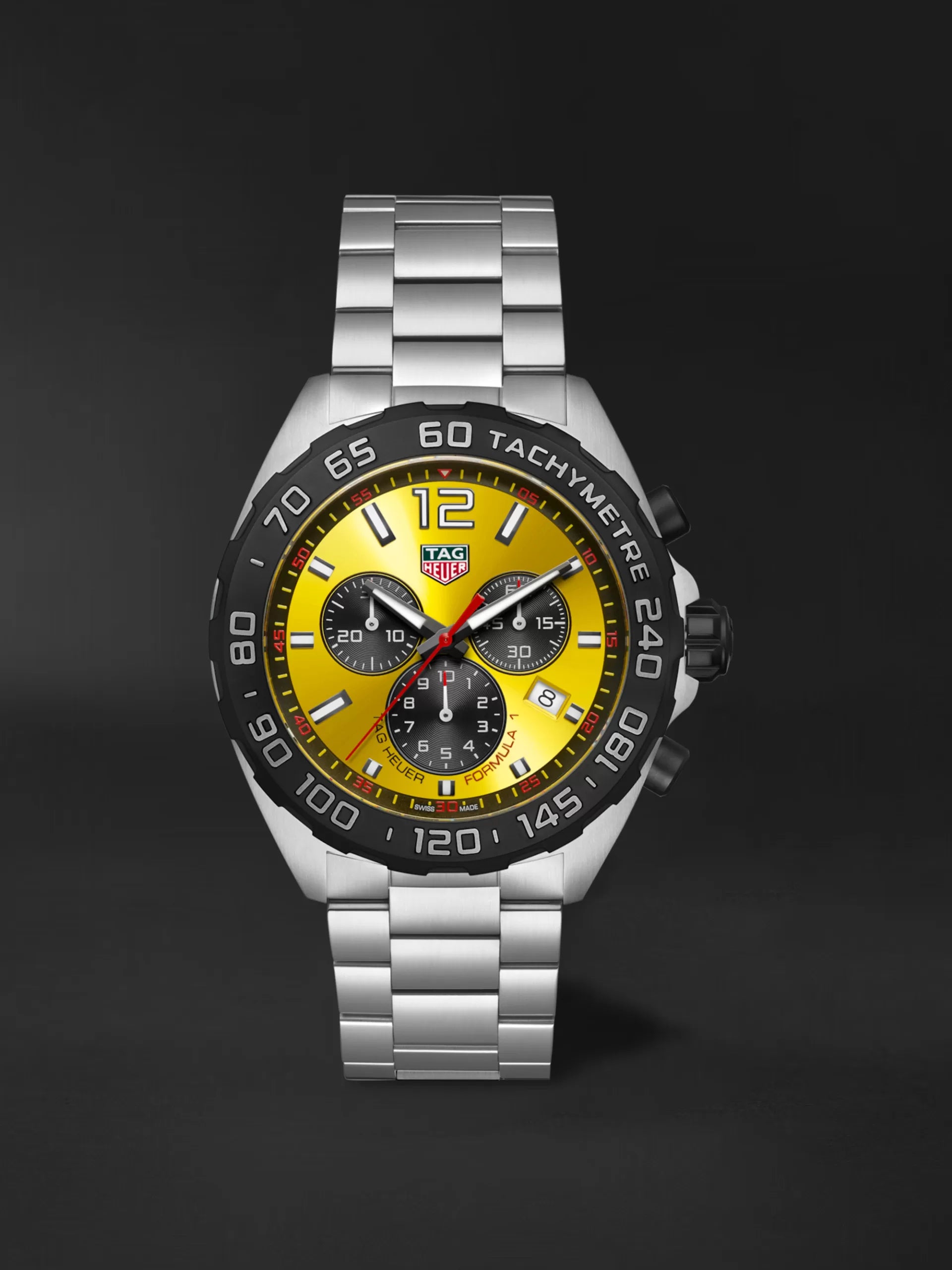 Tag Heuer Formula 1 Quartz Chronograph Yellow Dial Silver Steel Strap Watch for Men - CAZ101AM.BA0842