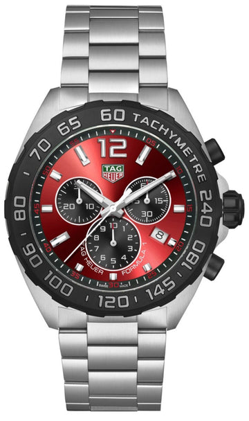 Tag Heuer Formula 1 Quartz Chronograph Red Dial Silver Steel Strap Watch for Men - CAZ101AN.BA0842