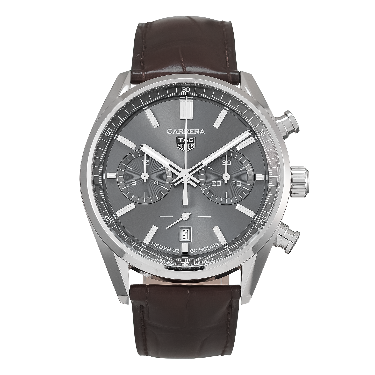 Tag Heuer Carrera Chronograph Grey Dial Brown Leather Strap Watch for Men - CBN2012.FC6483
