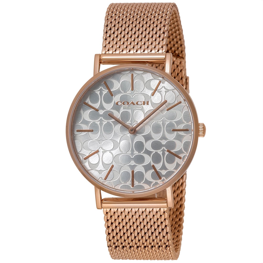 Coach Perry Silver Dial Rose Gold Mesh Bracelet Watch for Women - 14503386