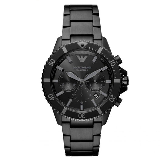 Emporio Armani Diver Chronograph Black Dial Black Steel Strap Watch For Men - AR11363