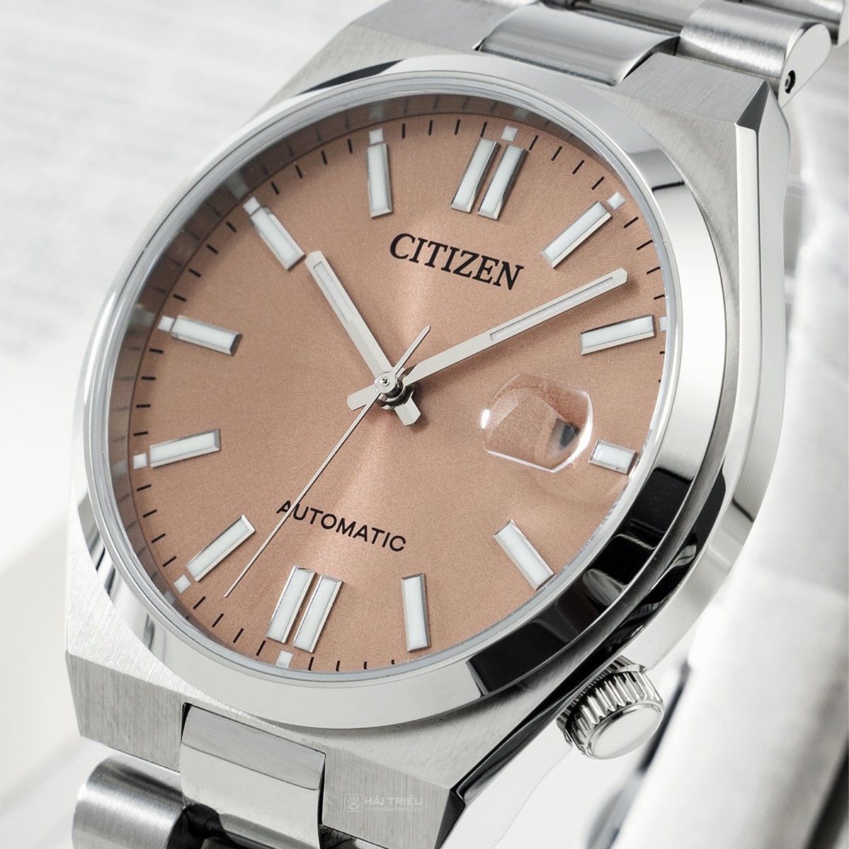 Citizen x Pantone Automatic Warm Sand Dial Silver Steel Strap Watch For Men - NJ0158-89Y