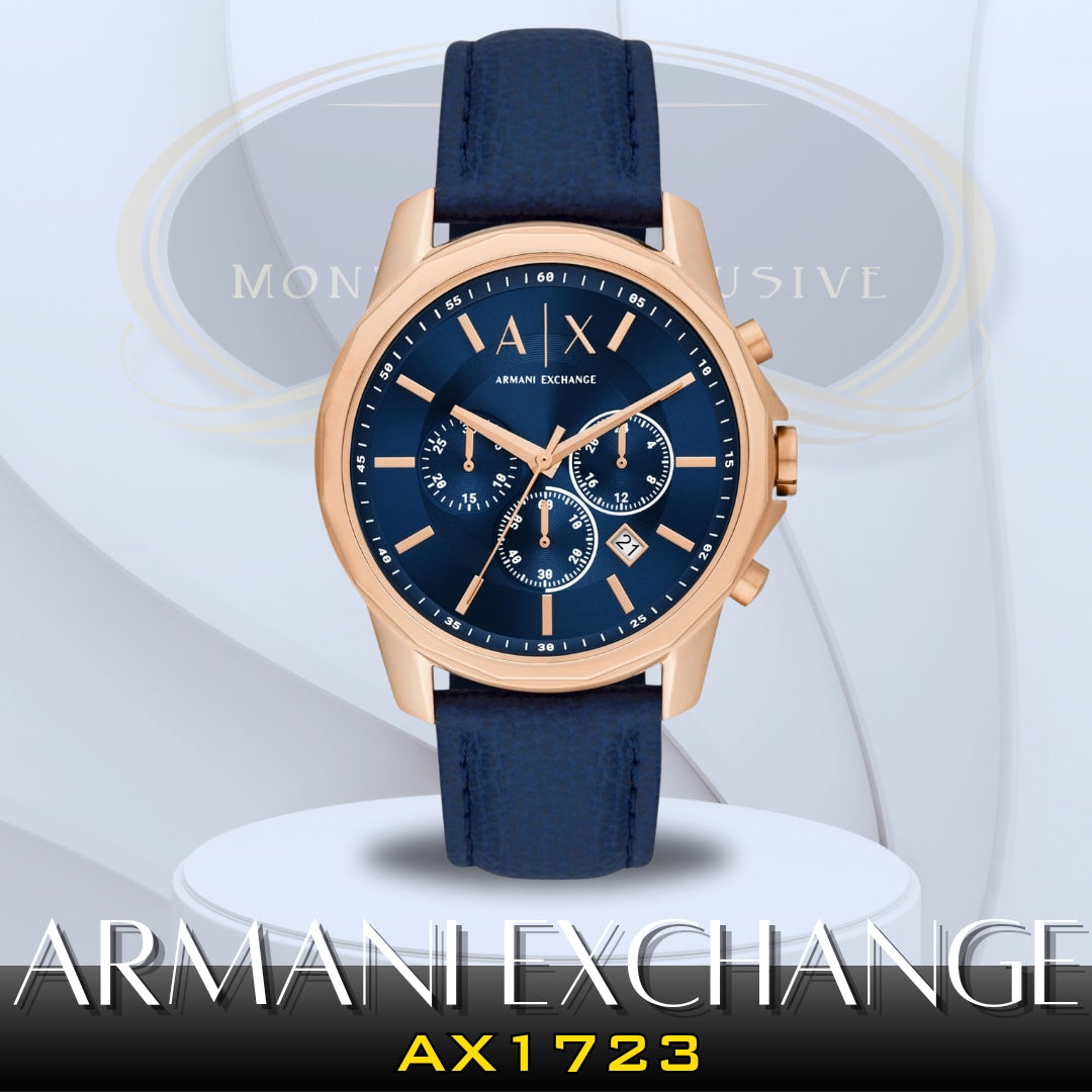 Armani Exchange Banks Chronograph Blue Dial Blue Leather Strap Watch For Men - AX1723