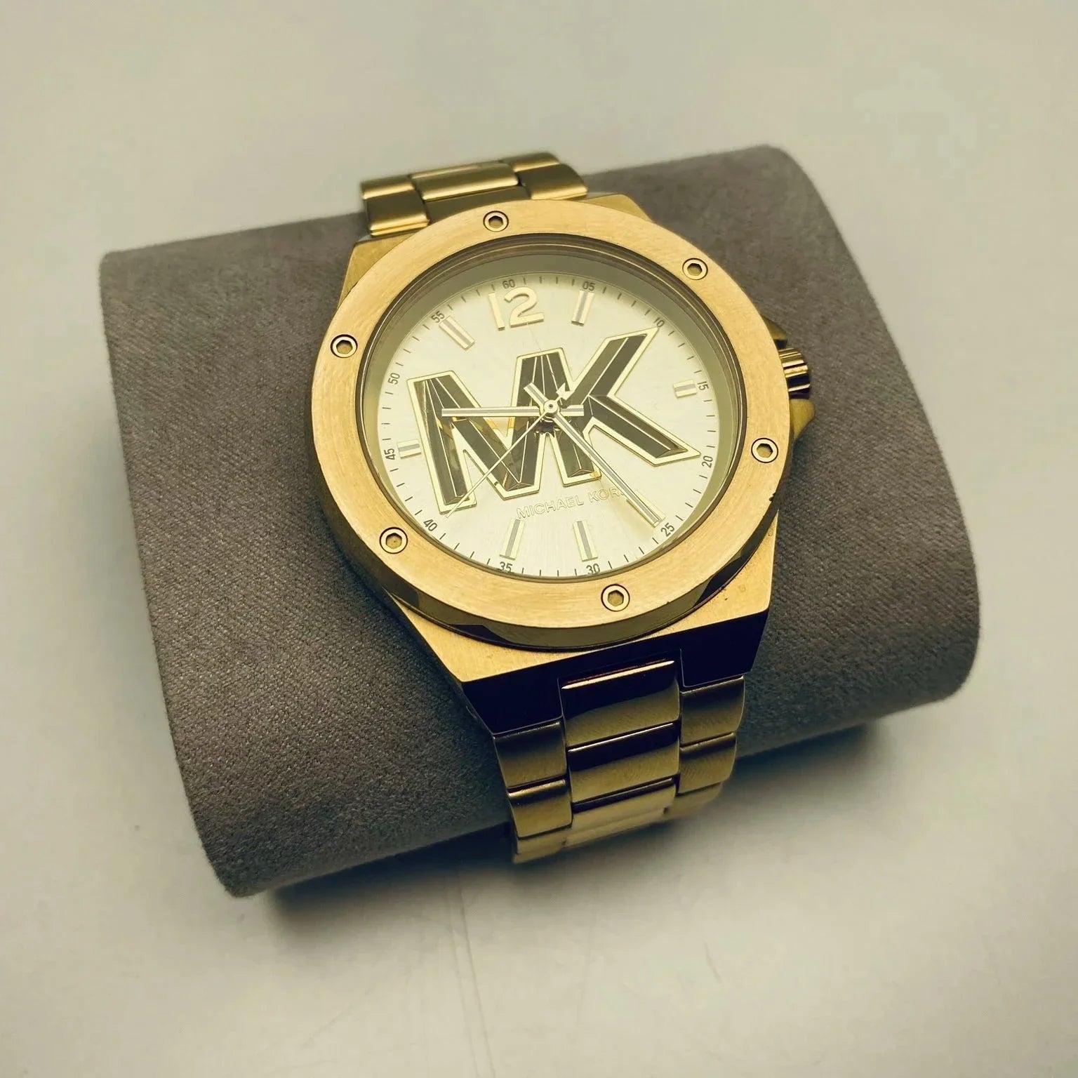 Michael Kors Lennox Three-Hand Quartz Gold Dial Gold Steel Strap Watch For Men - MK8939