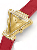 Guess Fame Quartz Gold Dial Red Leather Strap Watch For Women - GW0504L2