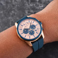 Armani Exchange Hampton Chronograph Rose Gold Dial Blue Silicone Strap Watch For Men - AX1730