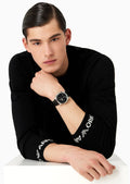 Emporio Armani Paolo Chronograph Black Dial Black Leather Strap Watch For Men - AR11530