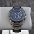 Armani Exchange Banks Chronograph Blue Dial Grey Steel Strap Watch For Men - AX1731