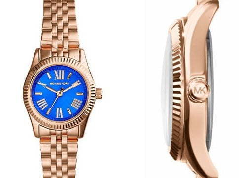 Michael Kors Lexington Quartz Blue Dial Rose Gold Steel Strap Watch For Women - MK3272