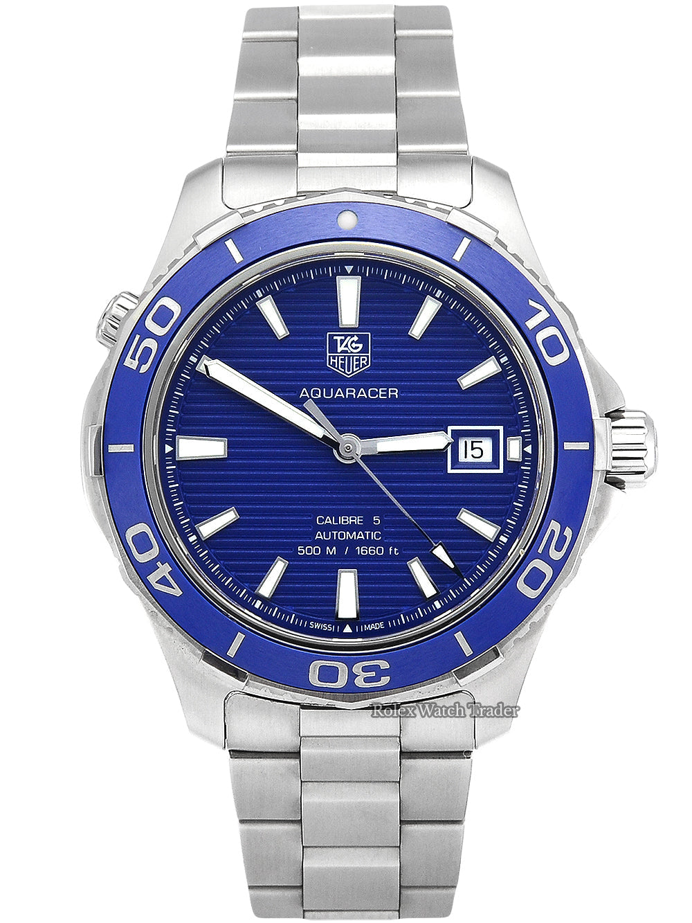 Tag Heuer Aquaracer Calibre 5 Automatic Blue Dial Silver Steel Strap Watch for Men - WAK2111.BA0830