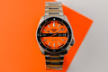 Seiko 5 Sports Double Hurricane Retro Orange Dial Silver Steel Strap Watch For Men - SRPK11K1