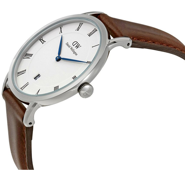 Daniel Wellington Dapper St Mawes White Dial Brown Leather Strap Watch For Men - DW00100087