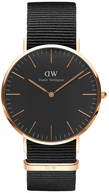 Daniel Wellington Classic Cornwall Black Dial Black Nylon Strap Watch For Women - DW00100148