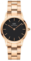 Daniel Wellington Iconic Link Analog Black Dial Rose Gold Steel Strap Watch For Women - DW00100214