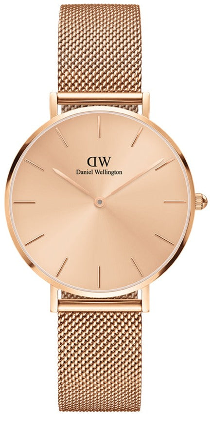 Daniel Wellington Petite Rose Gold Dial Rose Gold Mesh Bracelet Watch For Women - DW00100471