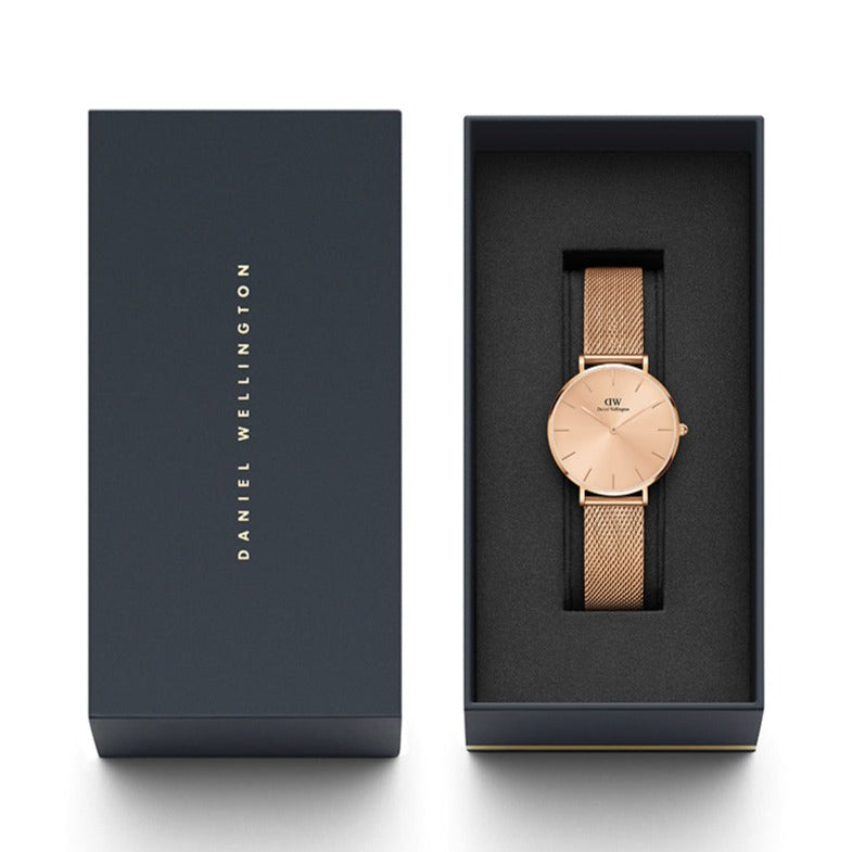 Daniel Wellington Petite Rose Gold Dial Rose Gold Mesh Bracelet Watch For Women - DW00100470