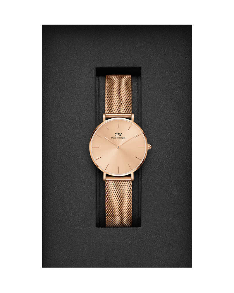 Daniel Wellington Petite Rose Gold Dial Rose Gold Mesh Bracelet Watch For Women - DW00100471