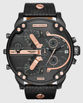 Diesel Mr Daddy 2.0 Black Dial Black Leather Strap Watch For Men - DZ7350