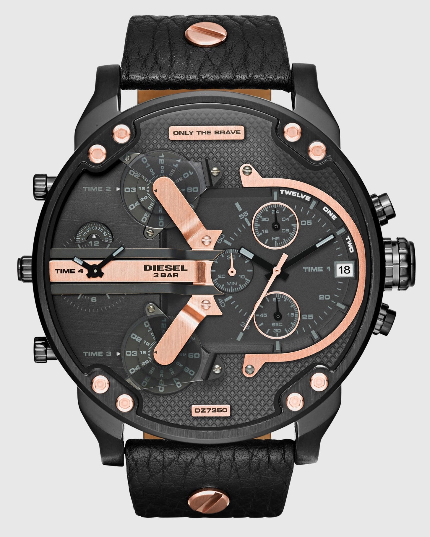 Diesel Mr Daddy 2.0 Black Dial Black Leather Strap Watch For Men - DZ7350