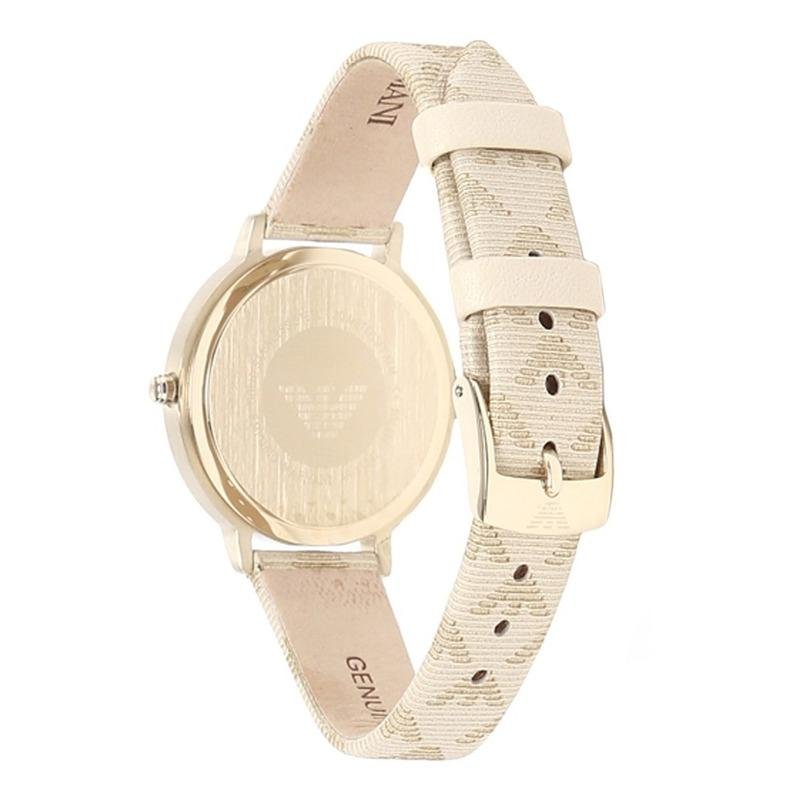 Emporio Armani Kappa Quartz Silver Dial Beige Leather Strap Watch For Women - AR11042