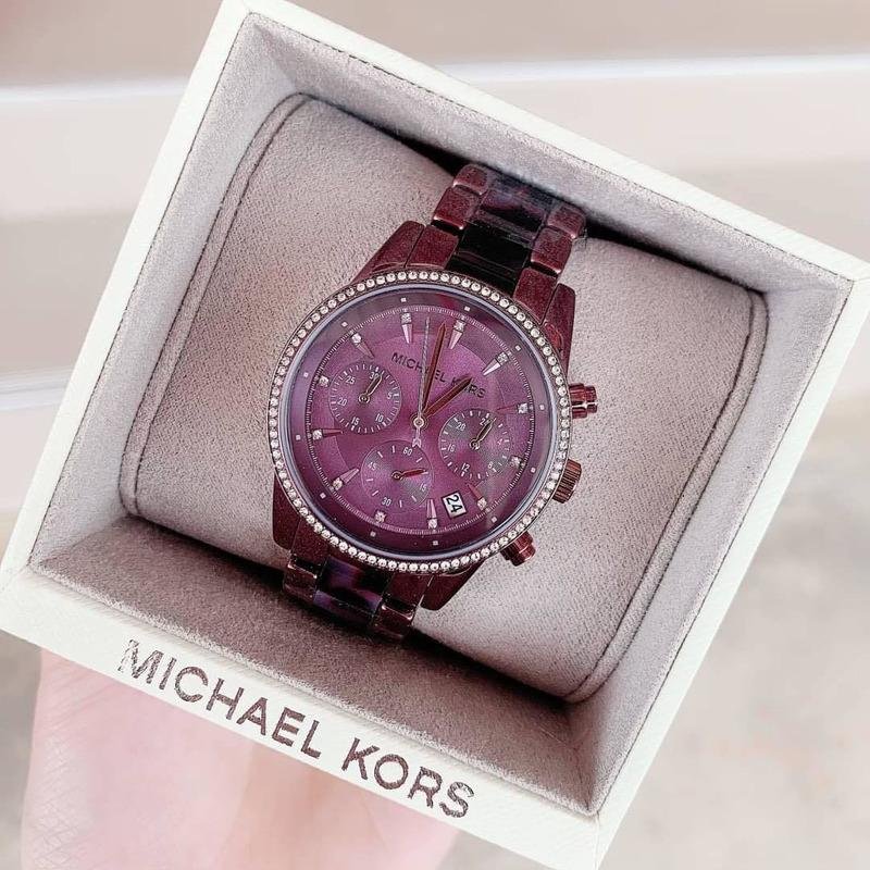 Michael Kors Ritz Chronograph Purple Dial Purple Steel Strap Watch For Women - MK6720