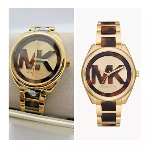 Michael Kors Janelle Three-Hand Gold Dial Two Tone Steel Strap Watch For Women - MK7136