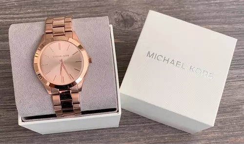 Michael Kors Mini Slim Runway Chronograph Quartz Rose Gold Dial Rose Gold Steel Strap Watch For Women - MK3205