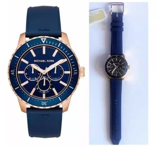 Michael Kors Cunningham Multifunction Blue Dial Blue Rubber Strap Watch For Men - MK7163