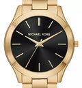 Michael Kors Slim Runway Quartz Black Dial Gold Steel Strap Watch For Men - MK8621