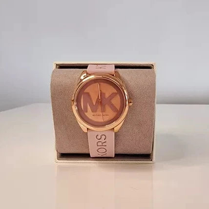 Michael Kors Janelle Three Hand Rose Gold Dial Pink Rubber Strap Watch For Women - MK7139