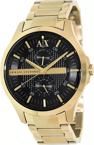 Armani Exchange Hampton Chronograph Black Dial Gold Steel Strap Watch For Men - AX2122