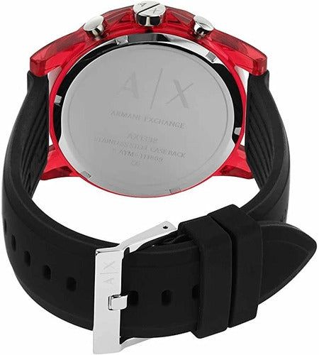 Armani Exchange Outerbanks Chronograph Black Dial Black Silicone Strap Watch For Men - AX1338