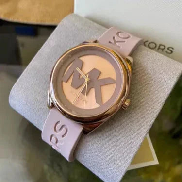 Michael Kors Janelle Three Hand Rose Gold Dial Pink Rubber Strap Watch For Women - MK7139