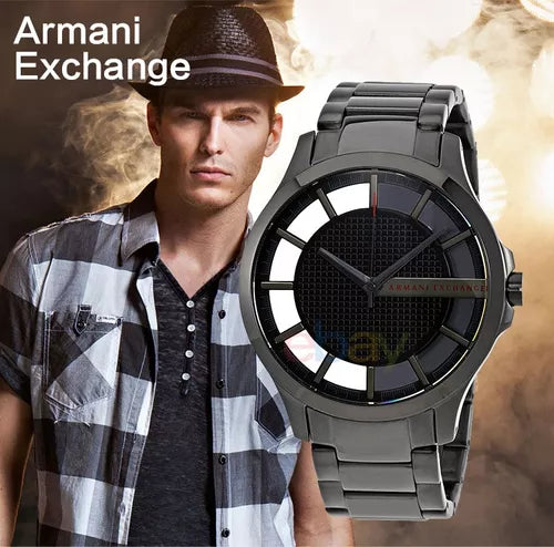 Armani Exchange Hampton Chronograph Black Dial Black Steel Strap Watch For Men - AX2189