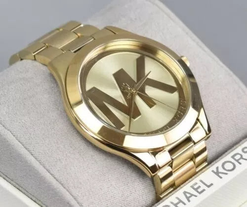 Michael Kors Slim Runway Analog Quartz Gold Dial Gold Steel Strap Watch For Women - MK3739